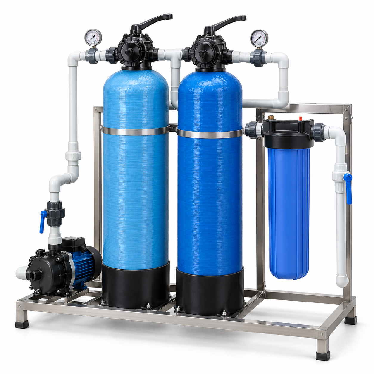 250LPH Commercial Multistage Water Filtration System with Multigrade Filter, Activated Carbon Filter & Jumbo Big Blue Cartridge Housing