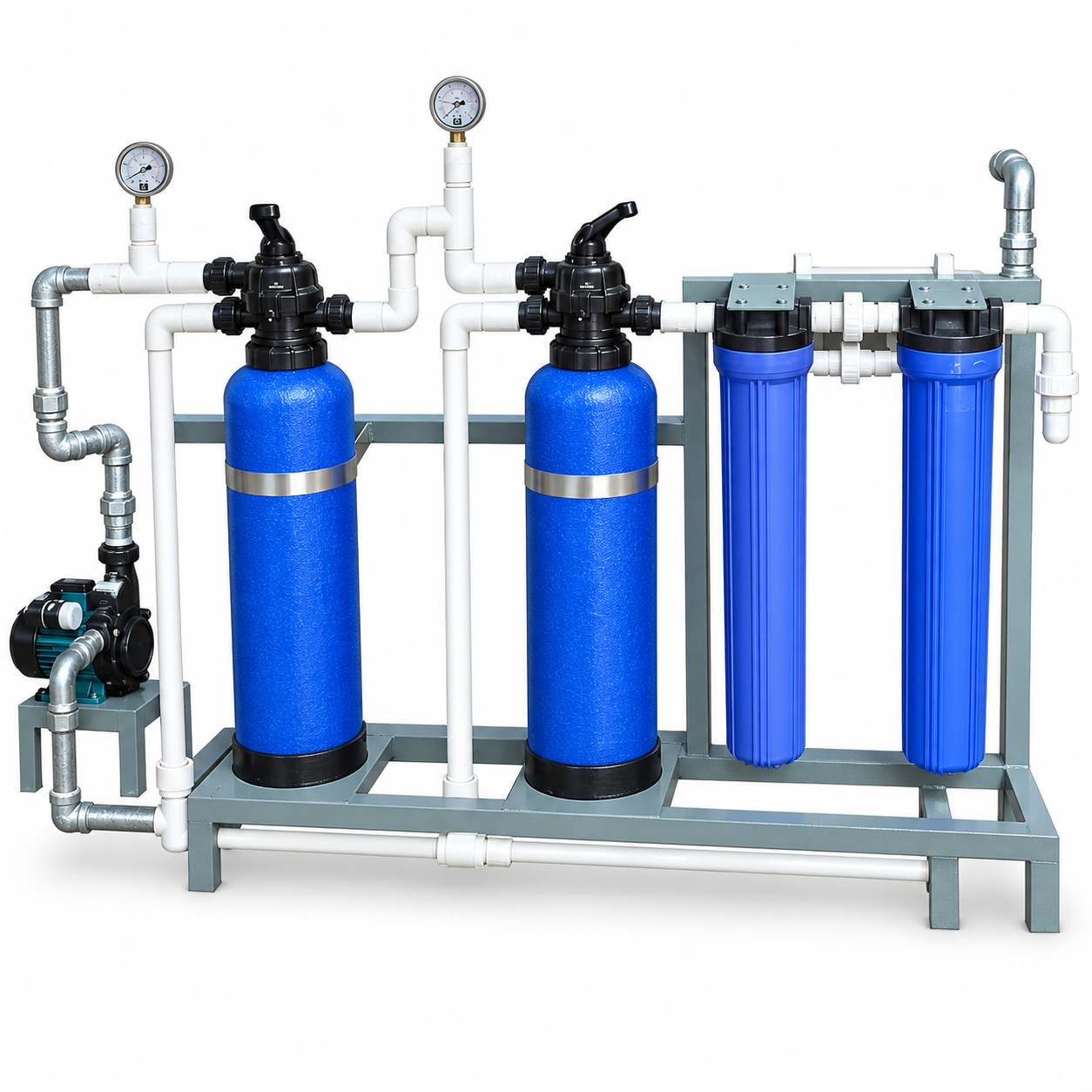 250 LPH Commercial Water Filtration Plant with Multigrade Media Filter & Activated Carbon Filtration System. Give me the image