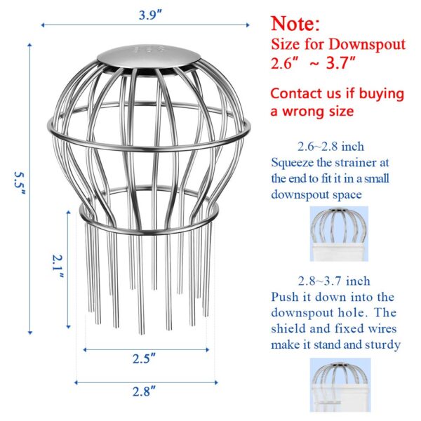 Gutter Guard Filter 2"/ 3" Inch 304 Stainless Steel Filter Strainer, Stops Leaves Seeds, plastic, pine needles and Other Debris - Image 5
